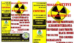 locandina “Meglio attivi che radioattivi”, una manifestazione musicale contro il nucleare in Sardegna