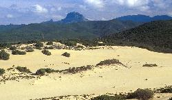 The dunes of Piscinas and Mount Arcuentu on the background
