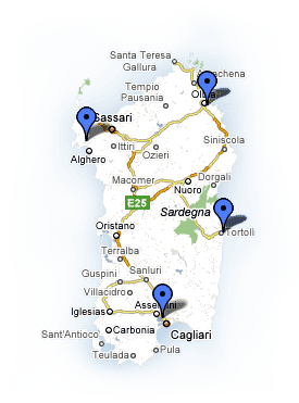 Cartina degli aeroporti in Sardegna